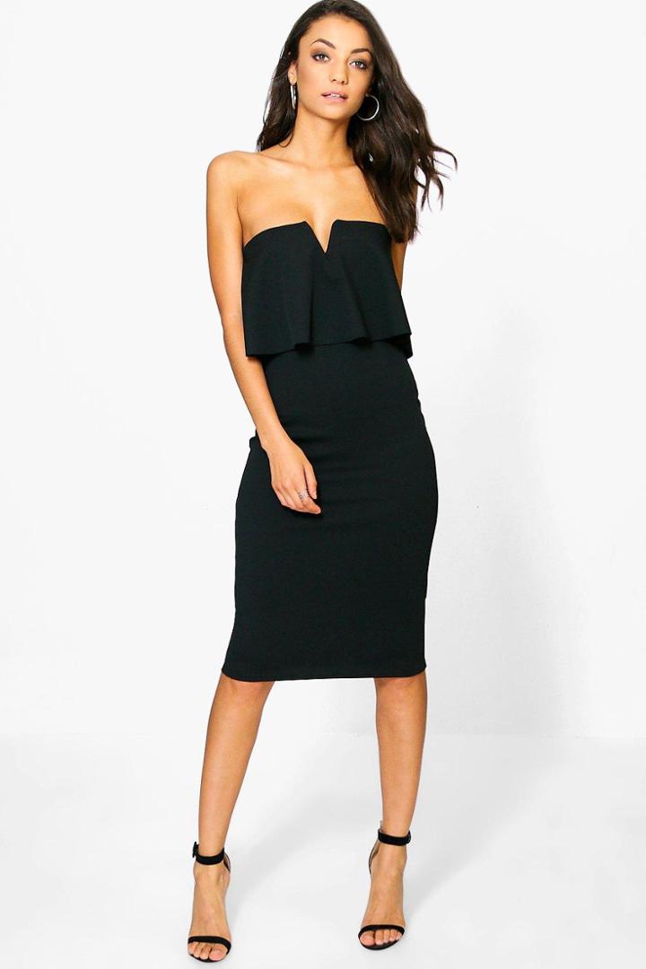 Boohoo Tall Sebra Ruffle Midi Dress Black