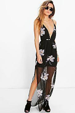 Boohoo Natasha Strappy Floral Maxi Dress
