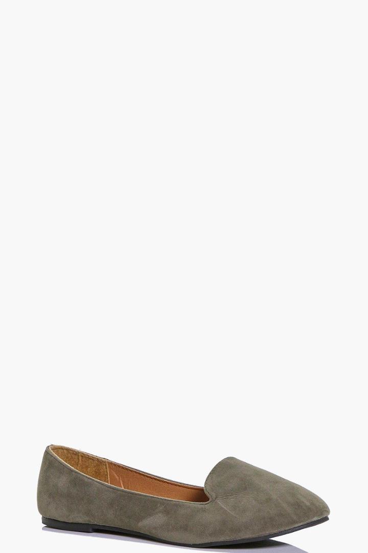 Boohoo Lauren Suedette Tab Top Slipper Flats Khaki