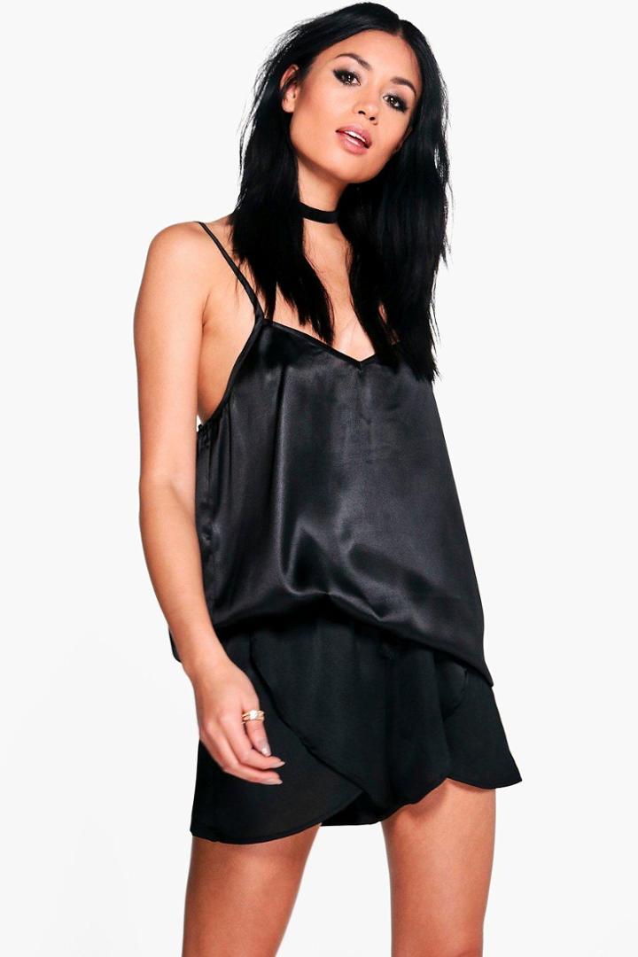 Boohoo Una Satin Woven Cami Black
