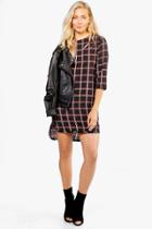 Boohoo Charlotte Check 3/4 Sleeved Shift Dress Black