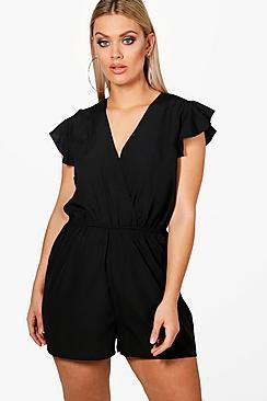 Boohoo Plus Carly Ruffle Sleeve Playsuit