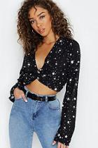 Boohoo Star Print Knot Front Woven Crop