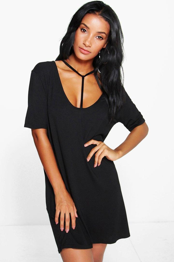 Boohoo Morgana Neck Strap Shift Dress Black