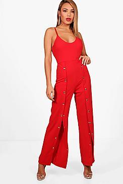 Boohoo Split Leg Popper Jumpsuit