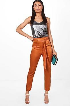 Boohoo Tie Waist Slimline Luxe Trousers