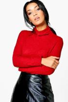 Boohoo Cassey Crinkle Long Sleeve Top Red