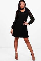 Boohoo Imogen Pearl Mesh Sleeve Choker Dress