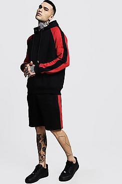 Boohoo Hooded Short Tracksuit With Contrast Panels