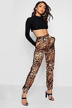 Boohoo Woven Leopard Luxe Satin Stripe Joggers