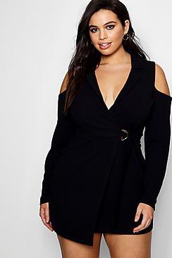 Boohoo Plus Darcy Crepe Cold Shoulder Blazer Dress