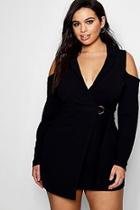 Boohoo Plus Darcy Crepe Cold Shoulder Blazer Dress