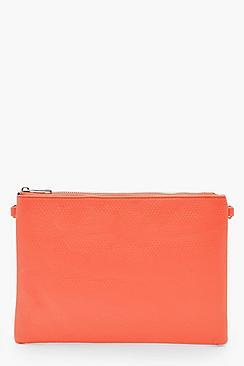 Boohoo Neon Snake Ziptop Clutch