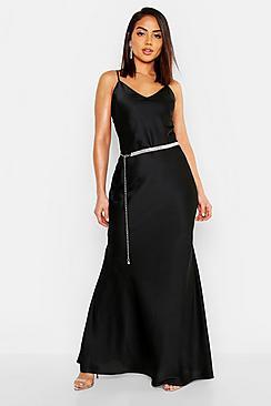 Boohoo Satin Strappy Maxi Dress