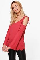 Boohoo Hollie Cold Shoulder Scallop Edge Rib Top