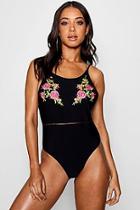 Boohoo Orlando Floral Embroidered Cross Back Swimsuit