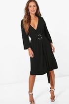 Boohoo Petite D Ring Belted Wrap Dress