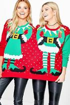 Boohoo Lauren Mr & Mrs Elf Twin Christmas Jumper