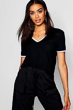 Boohoo V Neck Ringer T-shirt