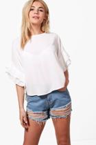Boohoo Mila Woven Pleat Sleeve Wide Top Ivory