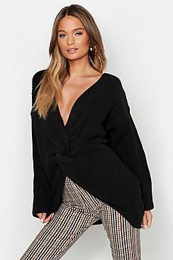 Boohoo Longline Twist Front Sweater