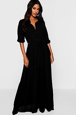 Boohoo Woven Belted Maxi Shirt Dress