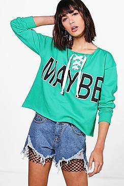 Boohoo Maya Lace Up Slogan Sweat