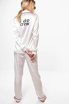 Boohoo Nina Satin Bridal 'i Do' Slogan Trouser Pj Set