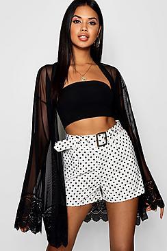 Boohoo Grace Mesh Kimono With Crochet Trim