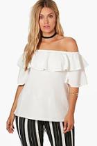 Boohoo Plus Ciara Off Shoulder Ruffle Crepe Top