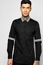 Boohoo Slim Fit Gros Grain Striped Shirt Black