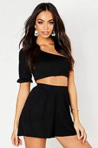 Boohoo Volume Sleeve Shoulder Crop & Flippy Short Co-ord