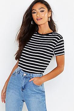 Boohoo Petite Cotton Striped Boxy Fit T-shirt