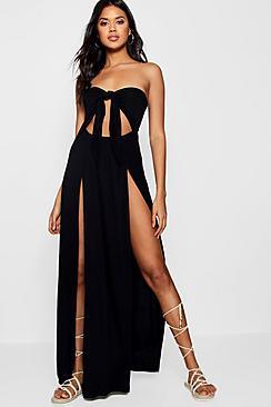 Boohoo Karly Knot Front Split Maxi Dress