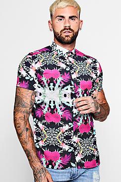 Boohoo Short Sleeve Floral Sateen Shirt