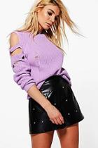 Boohoo Anna Distressed Cold Shoulder Jumper