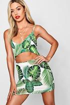 Boohoo Petite Connie Palm Print Cut Front Bodycon Dress