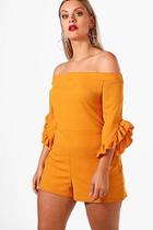Boohoo Plus Off The Shoulder Frill Sleeve Playsuit