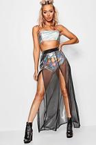 Boohoo Keira Metallic Mesh Split Front Maxi Skirt