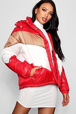 Boohoo Panelled Cire Puffer Jacket