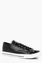 Boohoo Faux Skin Lace Up Trainers Black