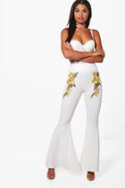 Boohoo Libby Embroidered Extreme Wide Leg Trousers Yellow