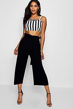 Boohoo Leah Crepe Paperbag Tie Waist Culottes