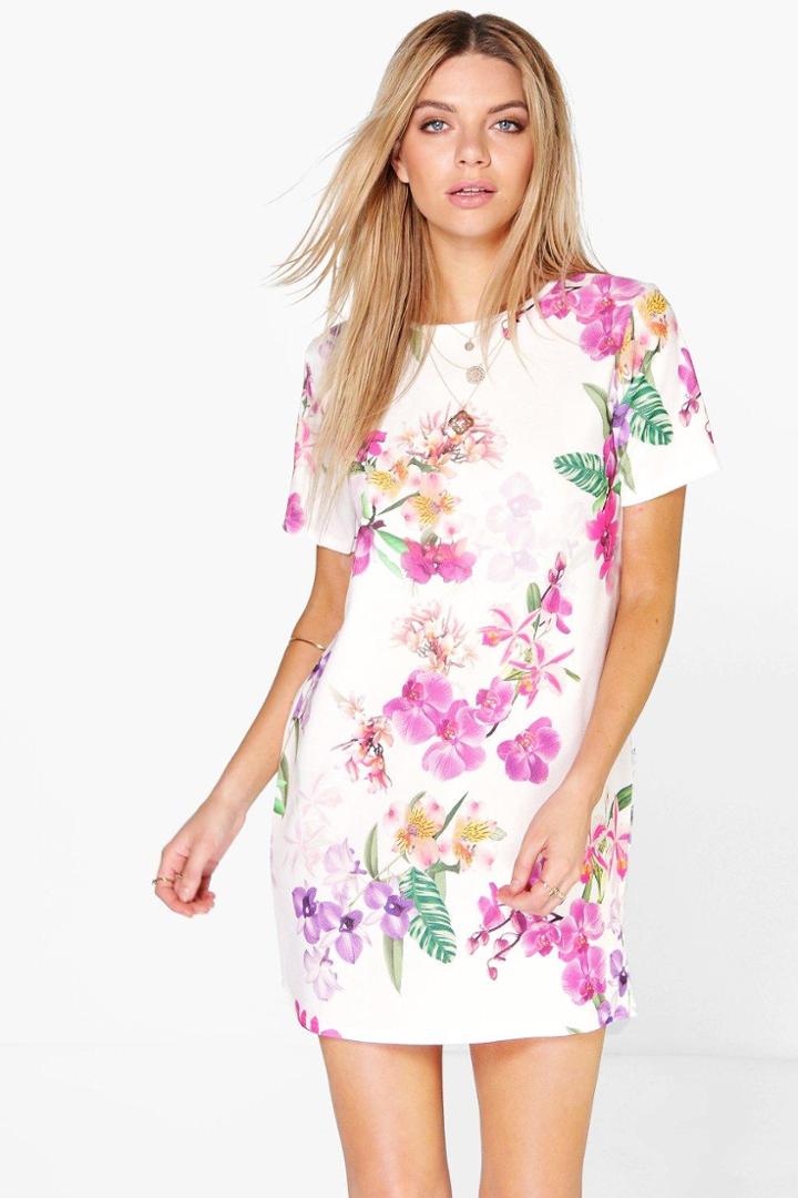 Boohoo Caroline Floral Cap Sleeve Shift Dress Multi