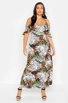 Boohoo Plus Tropical Palm Ruffle Cold Shoulder Maxi Dress