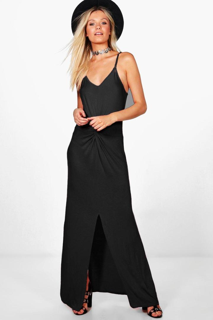 Boohoo Sally Knot Ruched Maxi Dress Black