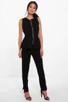 Boohoo Julia Step Hem Slim Trouser Black