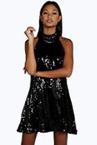 Boohoo Boutique Fiona Multi Sequin High Neck Swing Dress