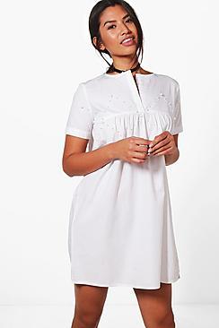 Boohoo Clarissa Pearl Detail Woven Smock Dress