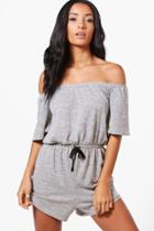 Boohoo Annabelle Off The Shoulder Knitted Lounge Playsuit Grey